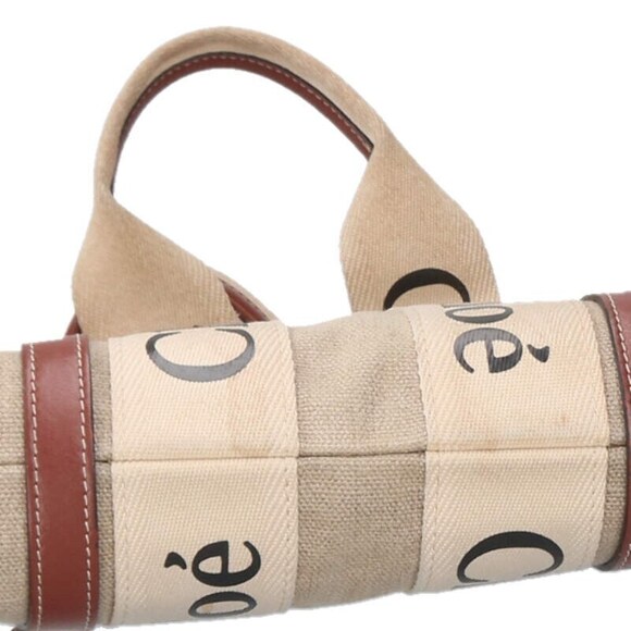 Chloe Woody Logo Canvas Handbag Beige Tan Brown - Picture 5 of 5